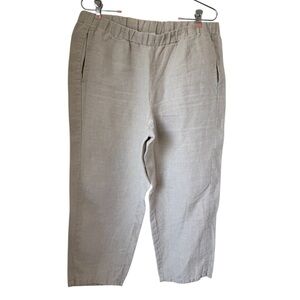 J Jill 100% Linen Pants Women Sz M Stretch Elastic Waist Lagenlook Tan Ankle‎